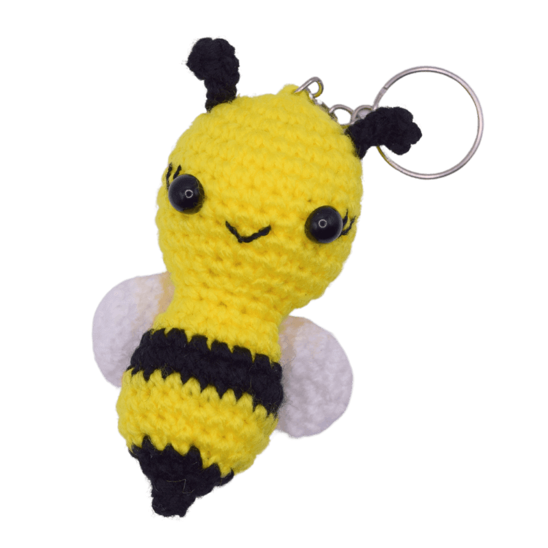 Hermoso y útil llavero con forma de abeja tejido artesanalmente en crochet